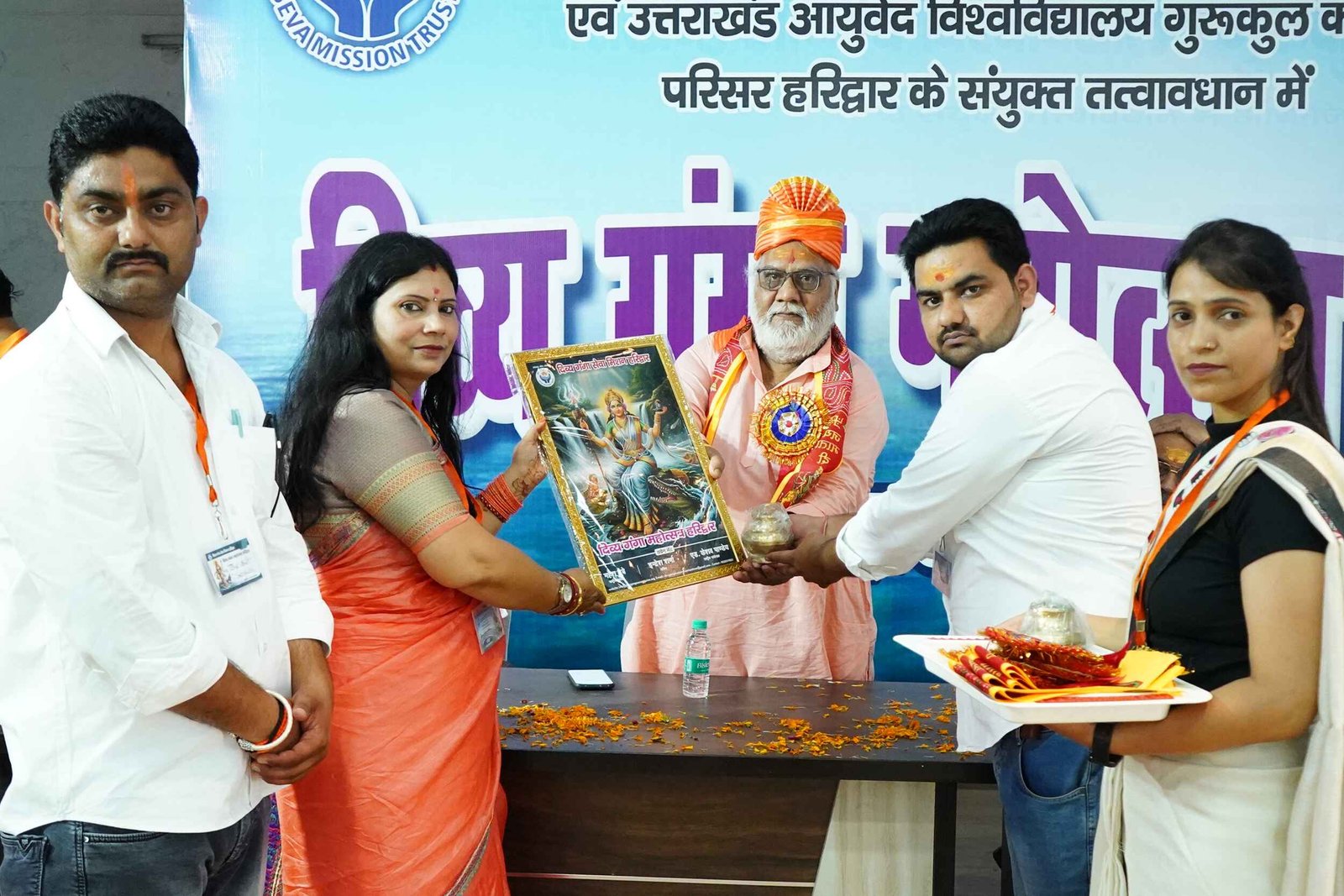 Pilgrims in Haridwar participating in river rituals, Divy Ganga Seva Mission spiritual event